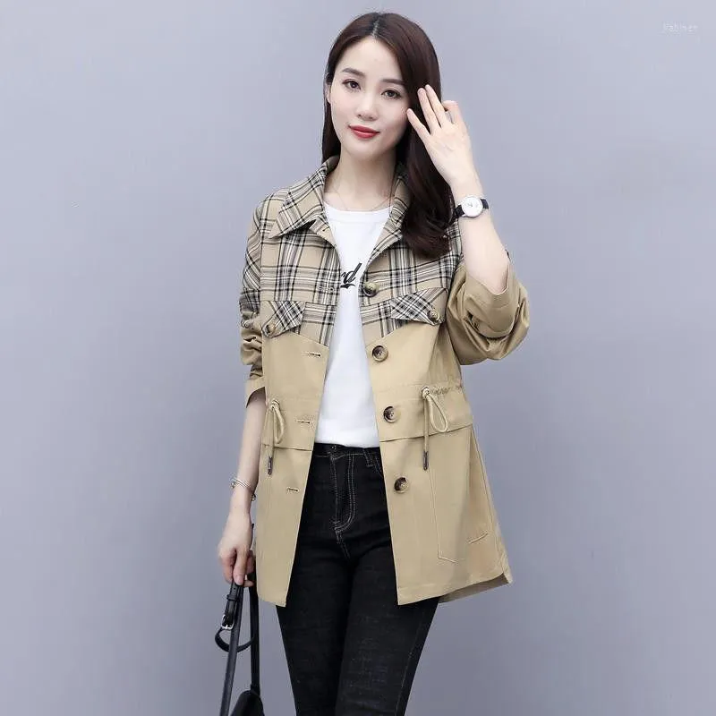 Chaquetas de mujer de estilo británico, Top medio largo para mujer, primavera y otoño 2023, cortavientos con temperamento, abrigo informal a cuadros, chaqueta para mujer