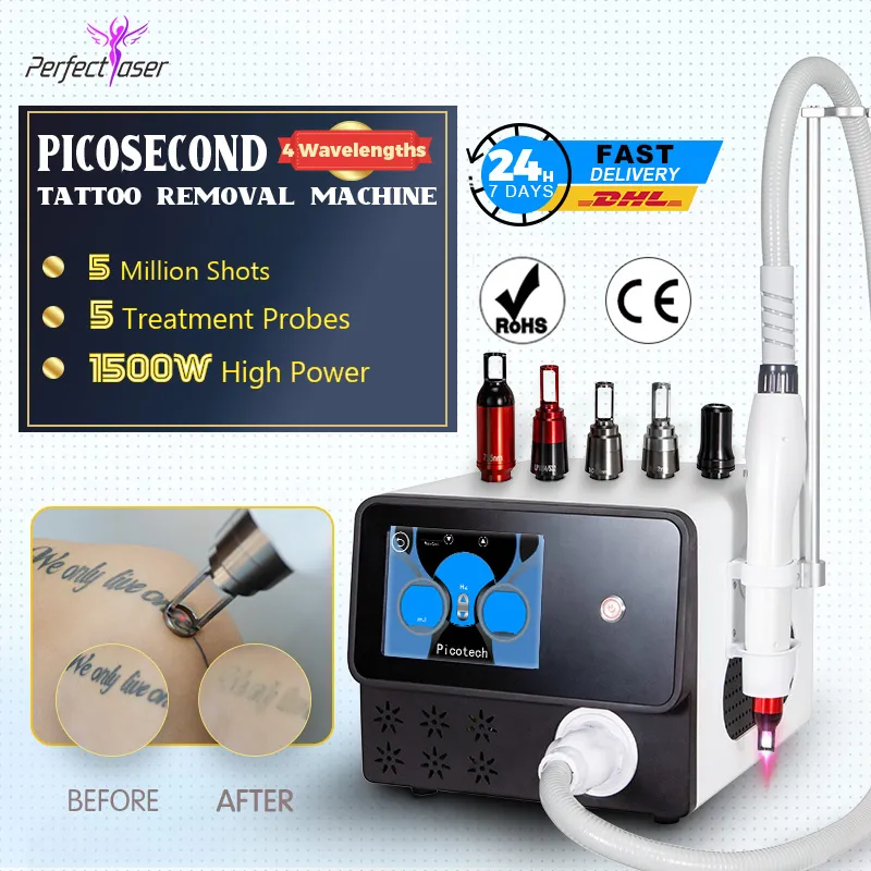 Picosecond Machine Rimozione permanente dei pigmenti Pico second Laser tattoo Rimuovi e lava il sopracciglio Laser ND Yag 755 Testa a nido d'ape