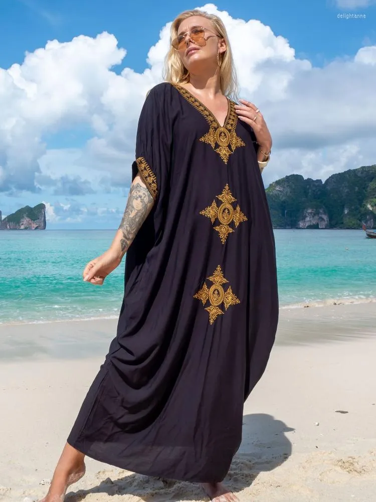 Women s Swimwear Beach Kaftans For Women Muslim Dresses Gold Embroidery Elegant White Maxi Robe Swimsuit Cover Ups Bathing Suits Beachwear