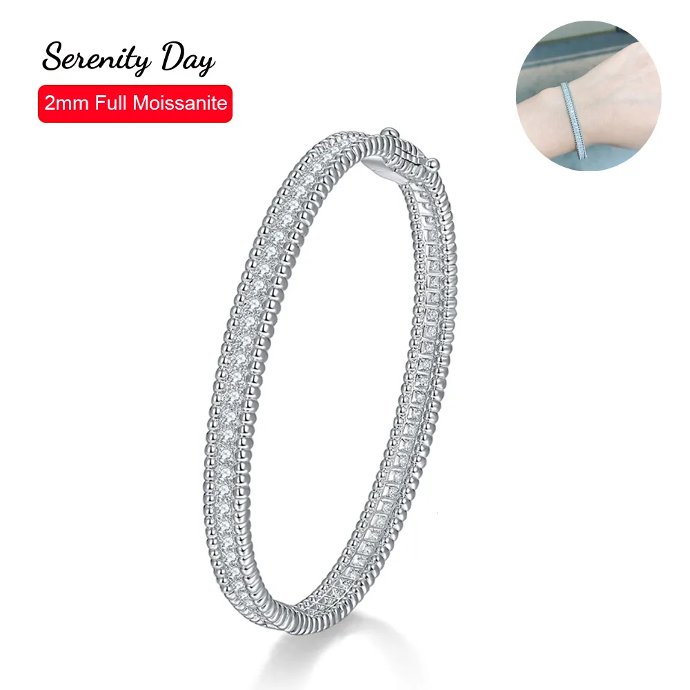 Chain Serenity Day Real D Color 2mm Full Bracelet S925 Sterling Silver Plate 18K Gold Hand Circles Joker Fold Wear Jewelry 230511
