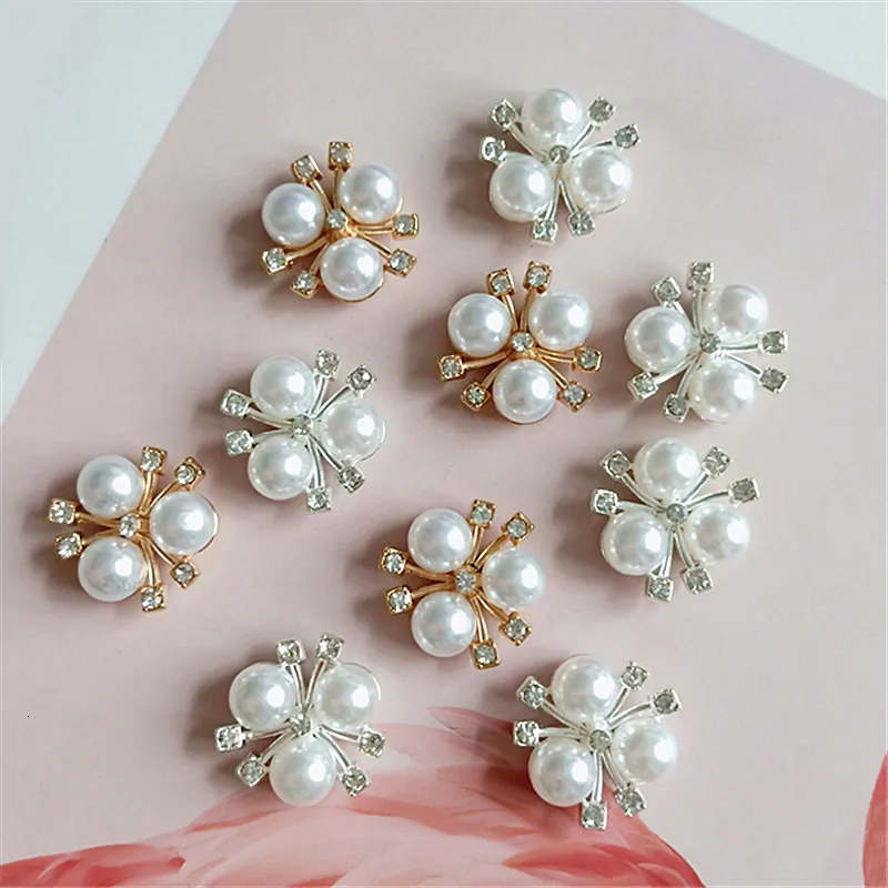 Pendanthalsband 50 st 20mm metalllegering KC Gold Silver Color Imitation Pearl Crystal Flowers Anslutningar för DIY -smycken som gör 230511