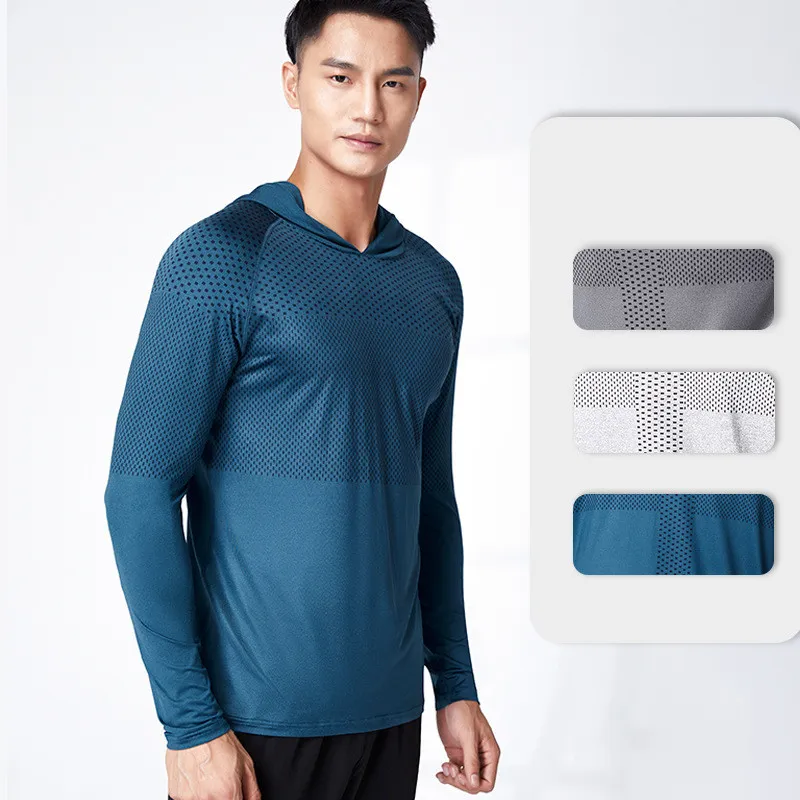 Lu Men Yoga Outfit Sports Hooded Long Sleeve T-Shirt Mens Sports Style Shirts Training Fitness Clothes Training Elastic Quick Dry Sportwear Top Plus 61139