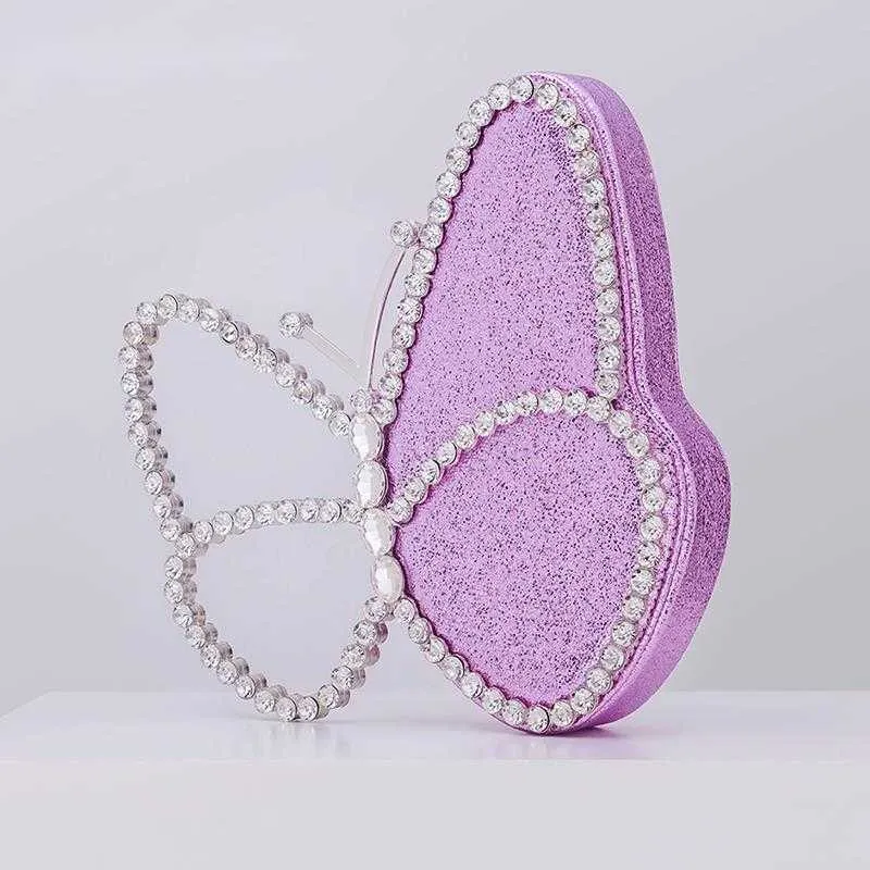 Omuz Çantaları Rhinestone Kelebek Akşam Debriyaj Çantası Kadın Tasarımcı Şık Butik Sequin Kristal Düğün Çantalar Zincir Crossbody 230426