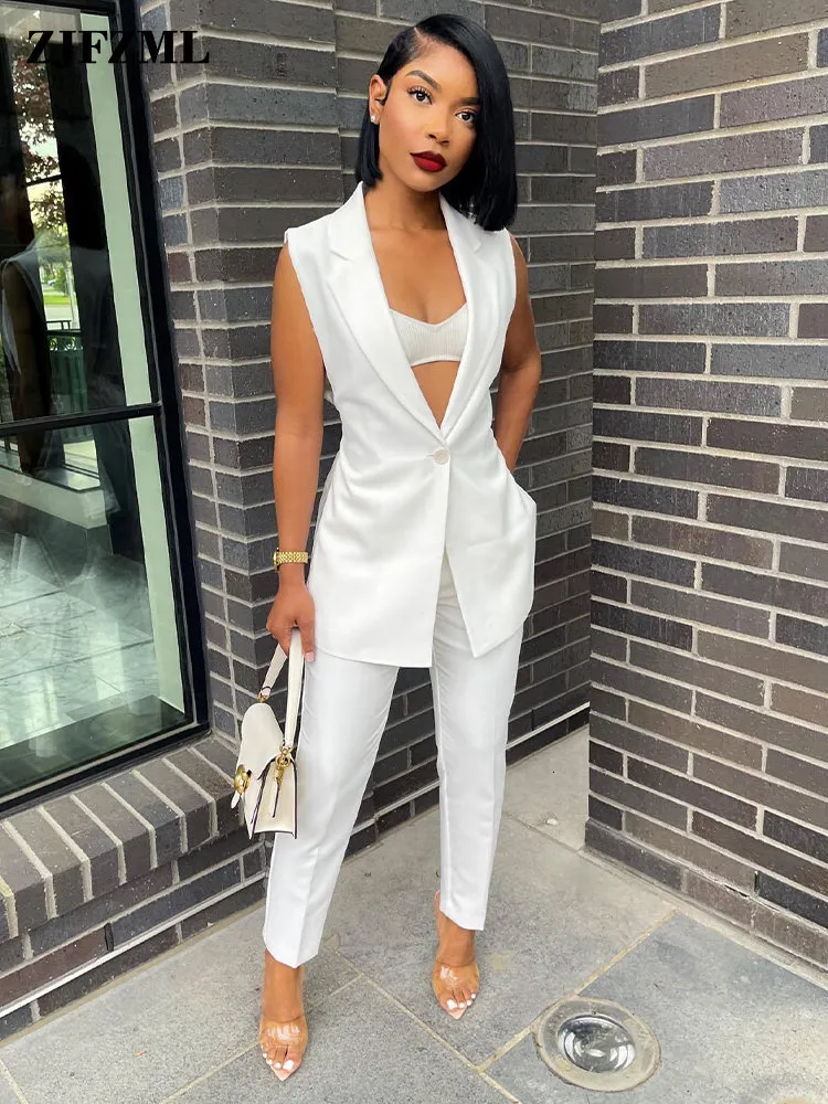 Elegant Womens Sleeveless Blazer Suit With Formal Pencil Trouser Set For Office Summer Collection From Kong04 19.32 DHgate.Com