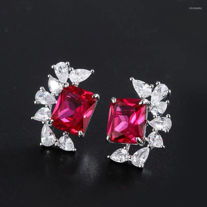 Stud Earrings Lab Created Ruby For Women Real 925 Sterling Silver Wedding Anniversary Fine Jewelry Wholesale