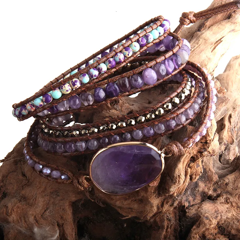 Uwiyo Multi-strato di cristallo di pietra Bracciali di perline