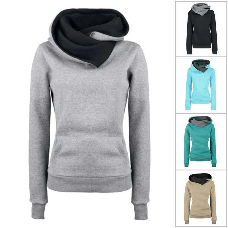 Sweats à capuche pour femmes Sweats Printemps automne à capuche femme bicolore casquette décontractée solide à manches longues poche lâche hoodies sport femme pull haut P230511