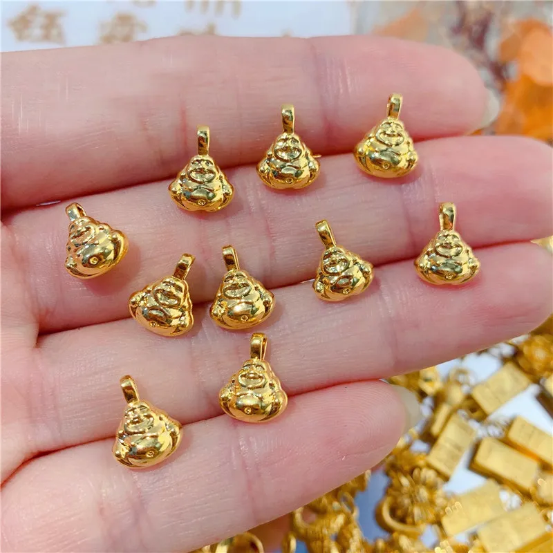 Pendanthalsband 1st 999 Pure 24k Yellow Gold 3D Liten Laughing Buddha Halsband 230511