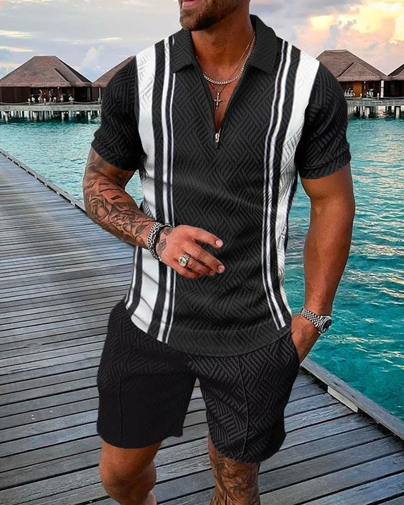Men's Tracksuits Men's Polo Shirts Shorts 2 Piece Sets Luxury Brand Casual Suit Zipper Lapel T-shirt Short Sleeve Tracksuit Male Jogger Outfits 230511