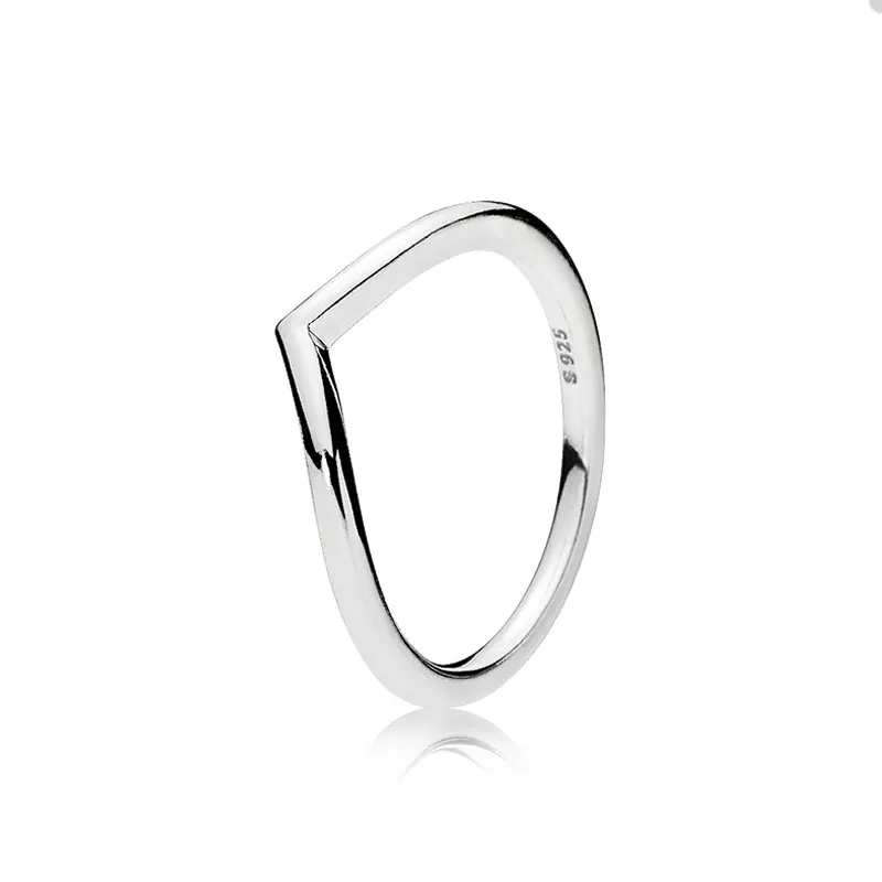 Polished Wishbone Stacking Ring for Pandora Authentic Sterling Silver Party Jewelry designer Rings For Women Girlfriend Gift Couple's ring with Original Box Set