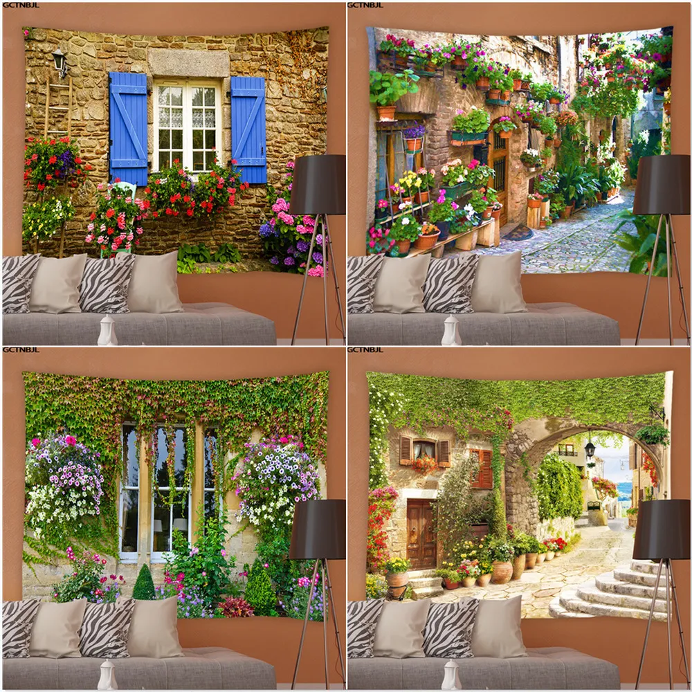 Trädgårdsdekorationer landskap tapestry gata växter blommor landskap vardagsrum sovrum tapestries hippie bakgrund vägg dukar dekor 230511