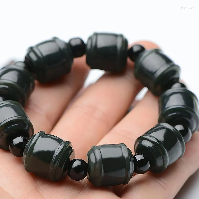 Link Armbänder Natürliche Hetian Schwarz Grün Jade Armband Armreif Perlen Jadit Schmuck Weihnachten 16mm