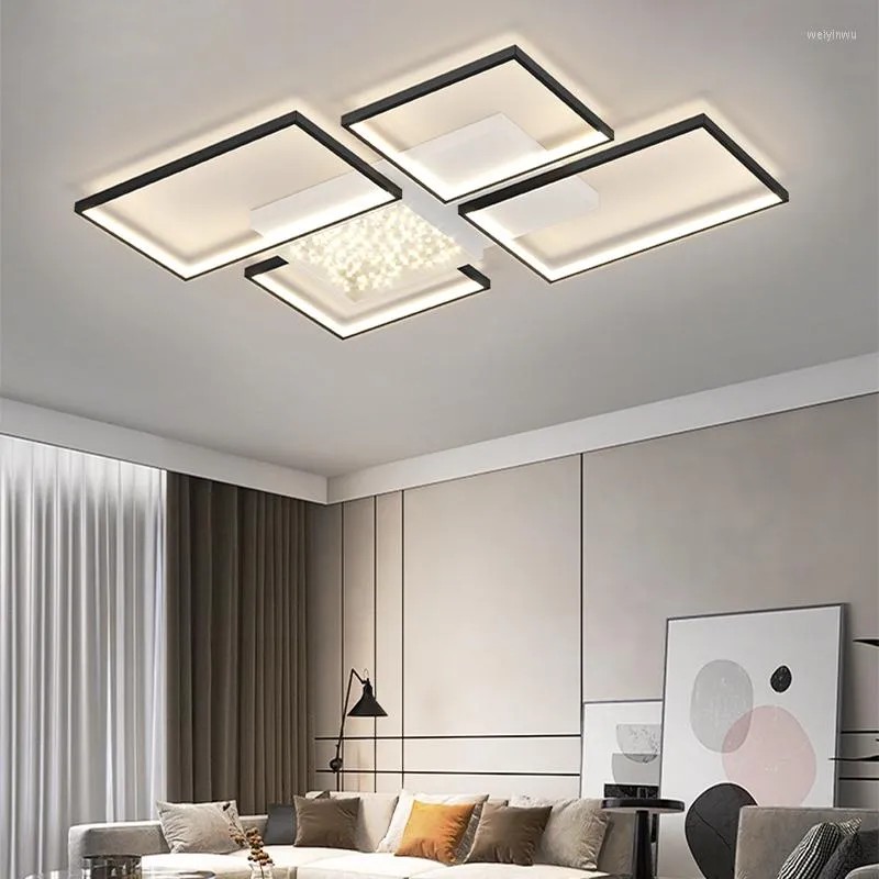 Plafondlampen modern LED -licht voor woonkamer slaapkamer minimalisme rechthoek dimtlamp met afstandsbediening interieurverlichting