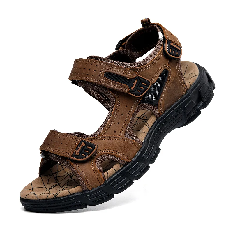 Sandals Brand Classic Mens Sandals Summer Genuine Leather Sandals Men Holidays Outdoor Casual Shoes Men Sandal Beach Size 3846 230509