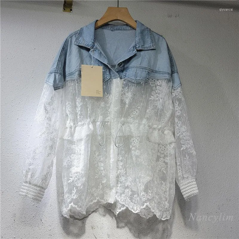 Women's Jackets Denim Jacket Stitching Lace Coat Women's Summer Thin Coats 2023 High-Grade Street Temperament Sun Protection Shirt Top