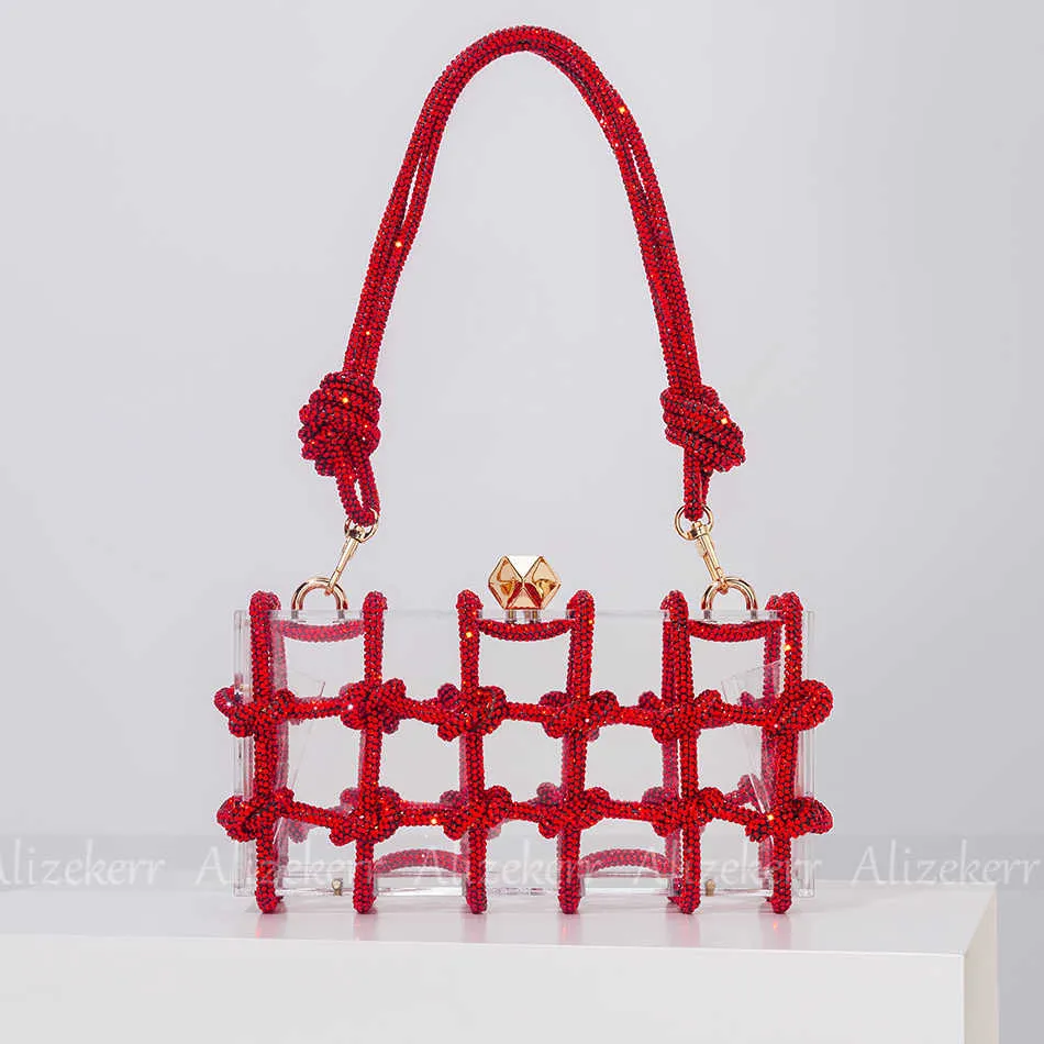 Shoulder Bags Diamond Clear Acrylic Box Evening Clutch Women New Boutique Woven Knotted Rope Rhinestone Purses And Handbags Wedding Party 230426 From 48 08 DHgate