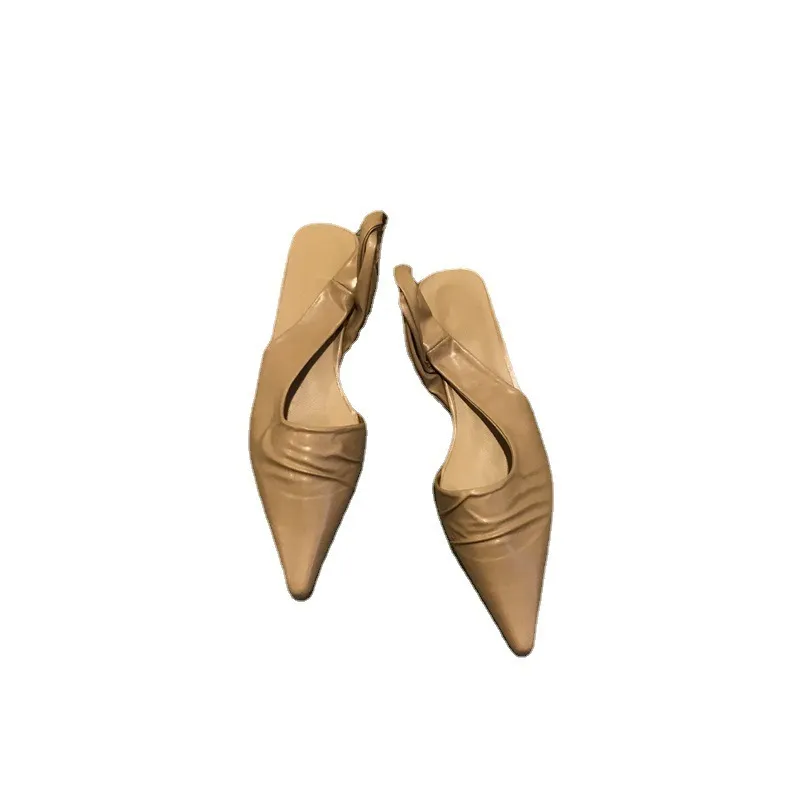 Тапочки, сексуальные шлепанцы с острым носком, женские плоские плиссированные уличные элегантные однотонные туфли для горок