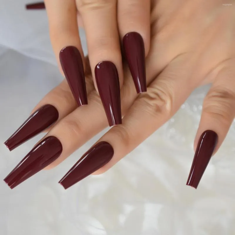 Ballerina Maroon Acrylic Nails Coffin In Burgundy Wine Red And