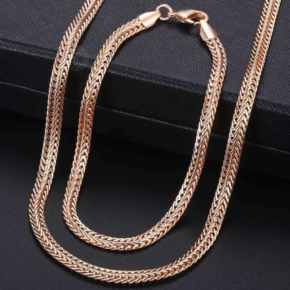 Davieslee 585 Rose Gold Color Jewelry مجموعة للنساء مضفر FOXTAIL LINK CARNING BRACELET