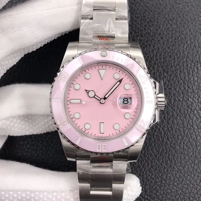 herenhorloge met roze wijzerplaat duiken 40 mm automatische machine 904L roestvrijstalen saffierspiegel lichtgevende waterdichte Montre De Luxe horloges Auto Date onderzeese horloges