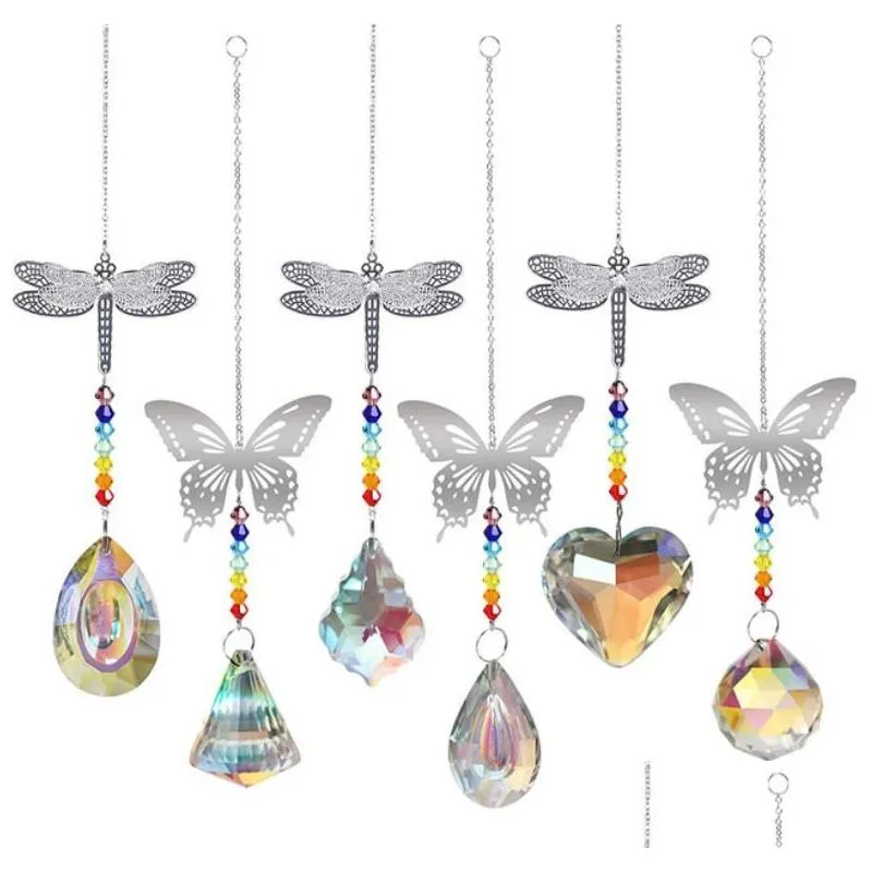 Decorazioni da giardino Ab Color Crystal Sun Catcher Decorazione Finestra Farfalla Libellula Hanging Prism Rainbow Maker Charms con perline Chan Dhp4H