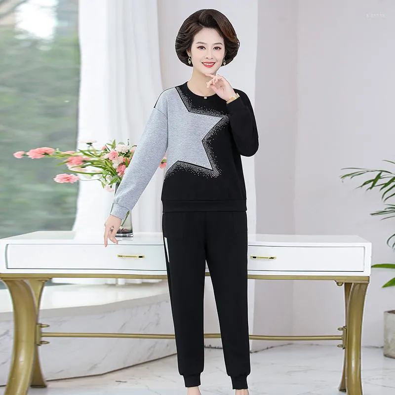Middle Aged Womens Fashion Sports Loose Fit Ladies Coat Pant And