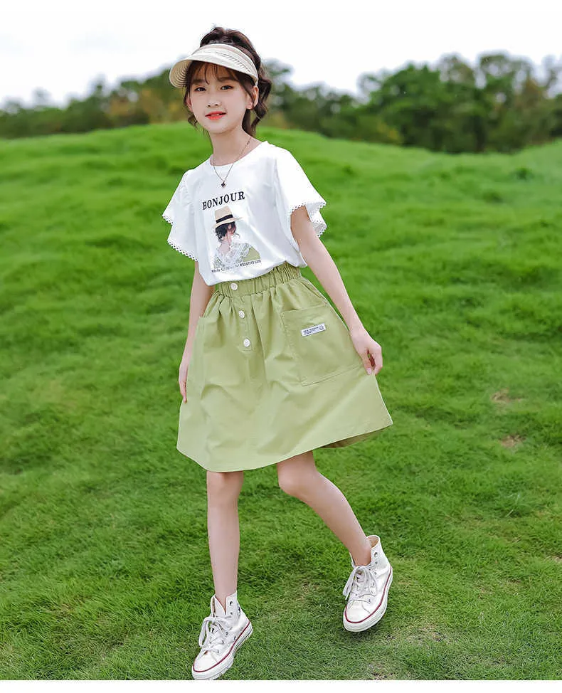 Girls Summer Lace Sleeve T Shirt And Skirt Outfit Cute Kids Clothing Set In  For Teens And Babies Ages 3 12 From Qiaomaidou04, $21.22