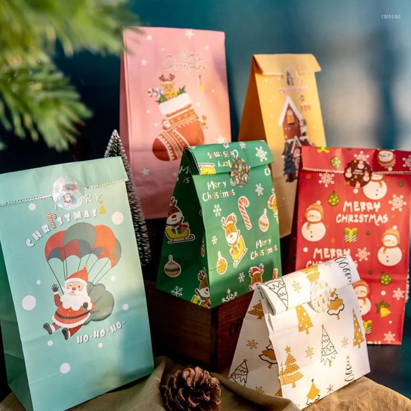 Gift Wrap 24PCS Christmas Advent Calendar Numbered Sticker Bag Santa Snowman Festival Party Favor Candy Cookie