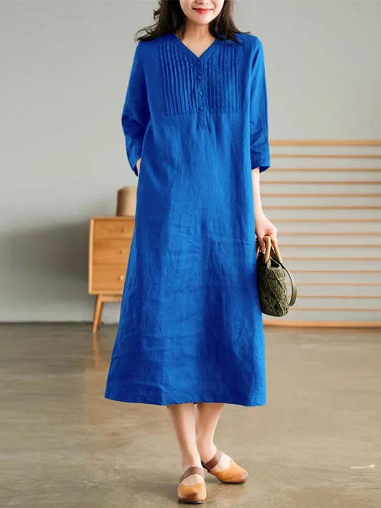 chinese dress ladies Linen Midi Dress 'Beckie', Loose Linen Dress for Women main image 1