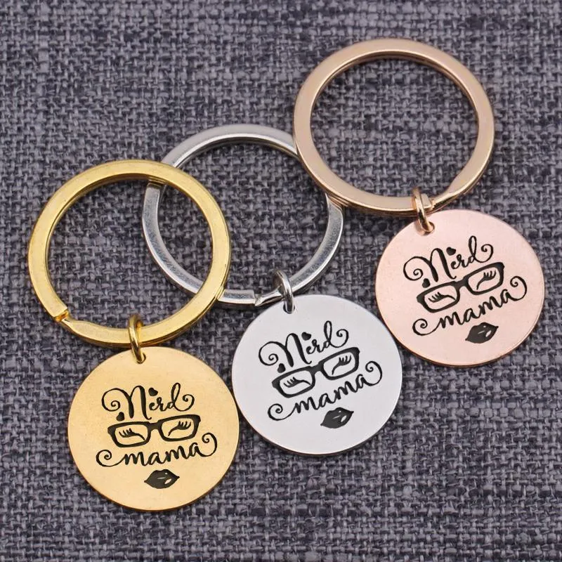 Keychains Gifts Child Mama Hand Carved Stamped Key Chain Pendant Gift For Mother Nerd Mom Shortsightedness Mum Keyrings Accessories