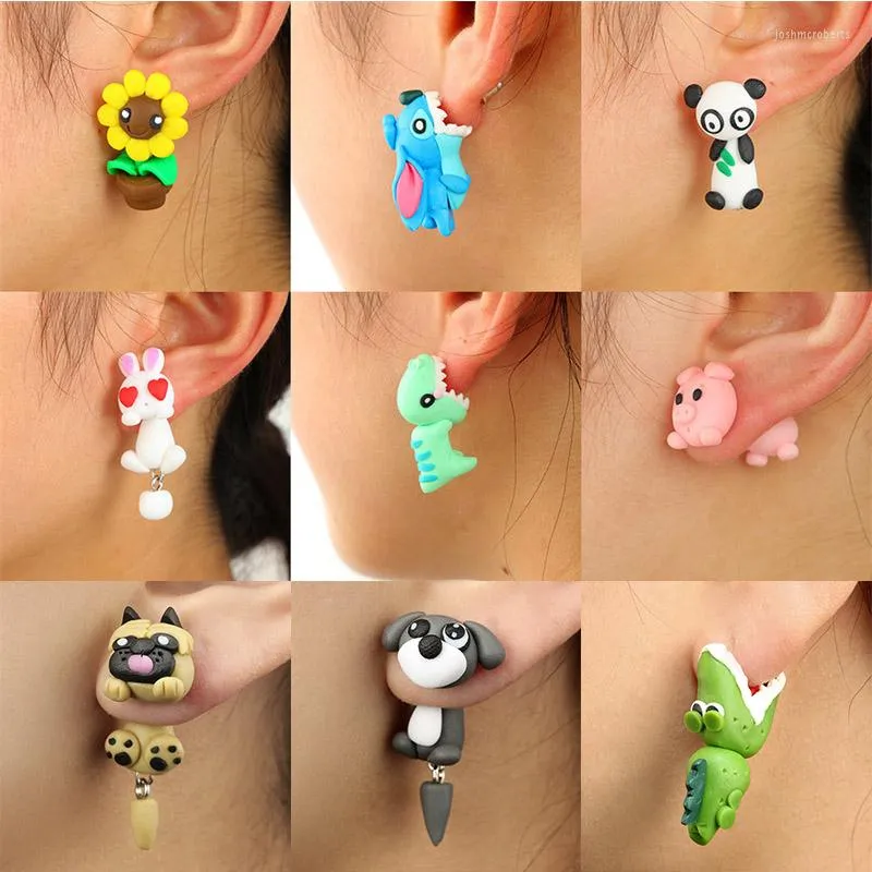 Dangle Earrings 3D Cartoonかわいい動物ペンダント女性ポリマー粘土手作りの手作り宝石のための素敵な豚犬のペットギフト