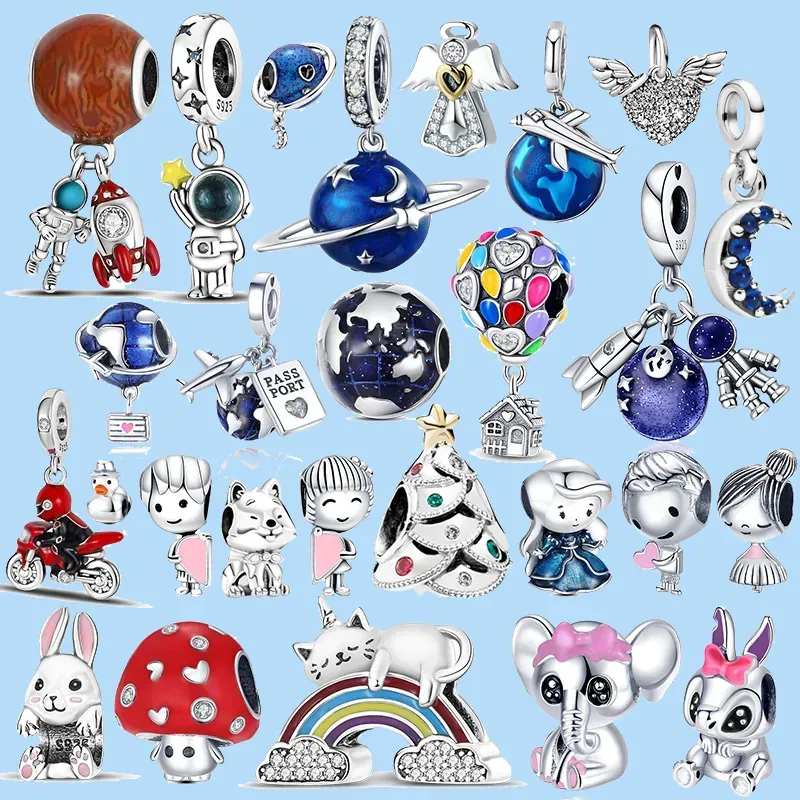 925 sterling silver charms for pandora jewelry beads Blue series astronaut Charm Bracelet Necklace Trinket