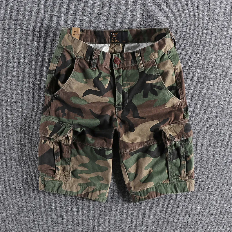 Mäns shorts Summer American Multi-Pocket Camouflage Overalls Shorts Men's Fashion Retro Casual Five-Point Pants Loose Woven Pants 230511