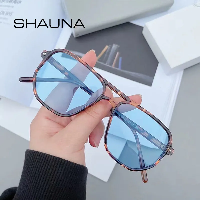 Zonnebrillen Shauna TR90 Fashion Double Bridges Rivets Dames Square Zonnebrillen Retro Antibue Light Optische bril Frames 230511