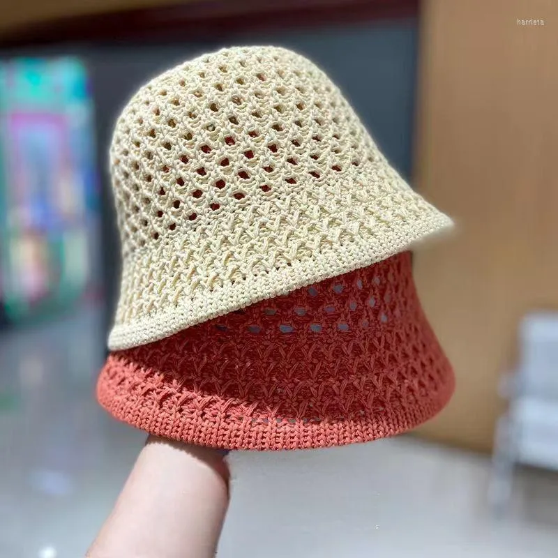 Wide Brim Hats Solid Handmade Crochet Floppy Top For Women Hollow Out Knit Dome Bucket Hat Summer Foldable Beach Caps Sun