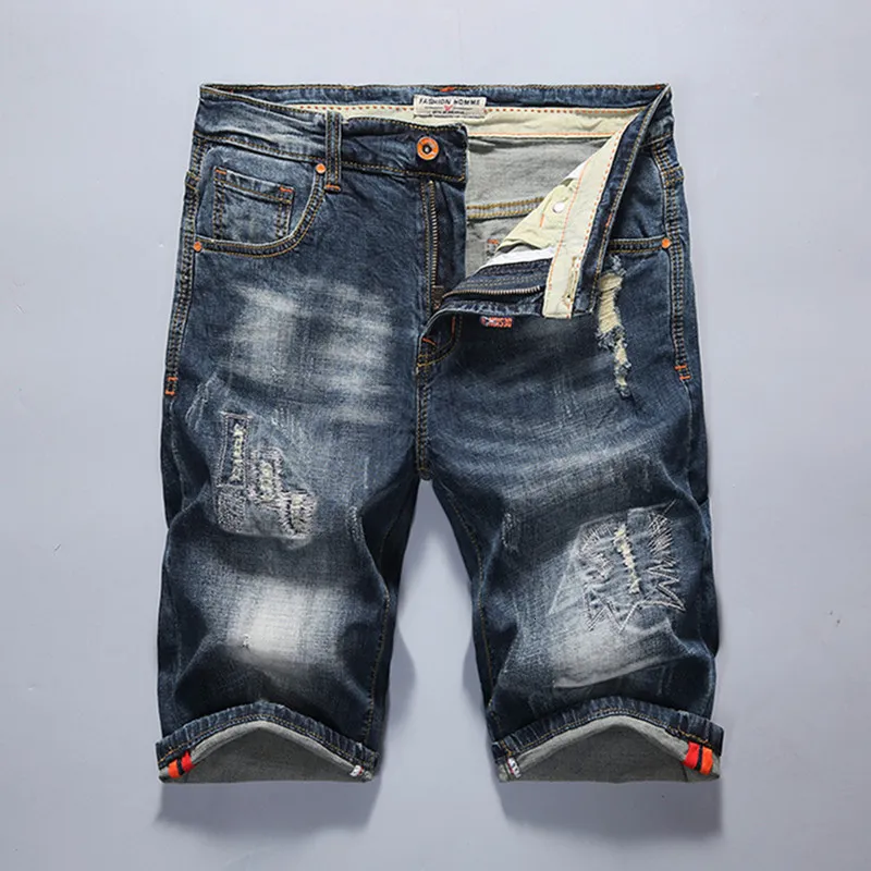 Herrenshorts EL BARCO Denim Shorts Jeans Männer Sommer Baumwolle Hip Hop Knielang Slim Blaue Hosen Soft Ripped Hole Scratch Lässige Herrenhose 230511