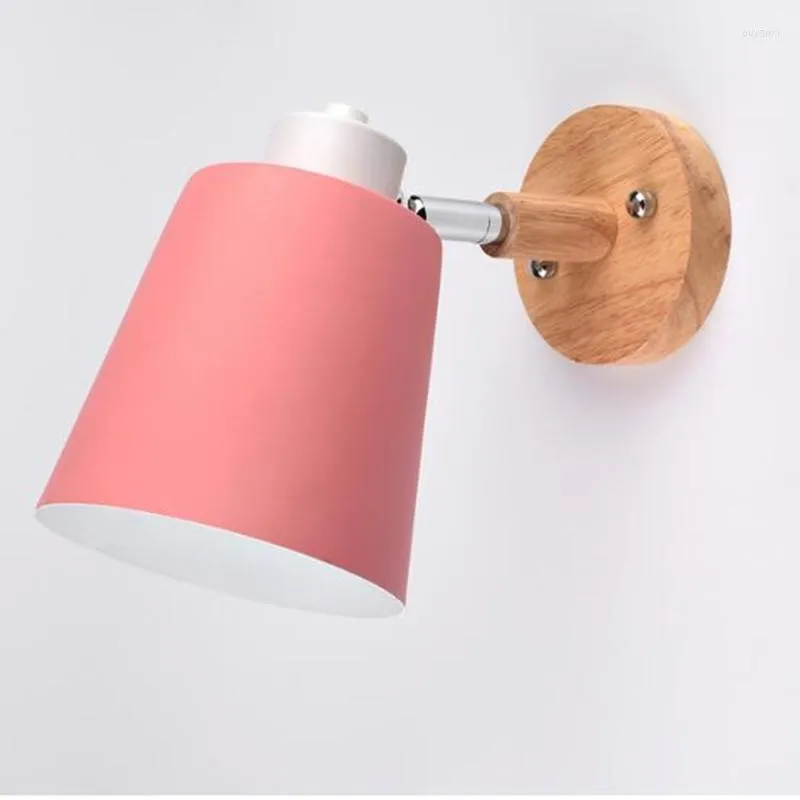 Wall Lamps Pink Adjustable E27 LED Lamp Bedside Cabinet Nordic Simple Modern Study Bedroom Macarons