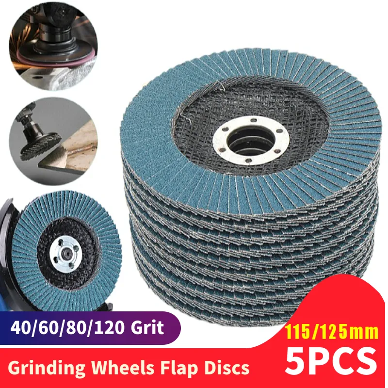 Efterbehandlingsprodukter 5st Quality Flap Disc 115/125mm slipning slipad dyna 40/60/80/120 Grit sliphjul för vinkelkvarn metallpolering 230511