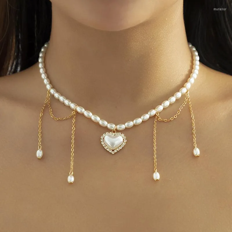 Choker XINSOM Romantic Heart Necklace For Women Elegant Imitation Pearl Chain Party Wedding Fashion Jewelry Girls Gift