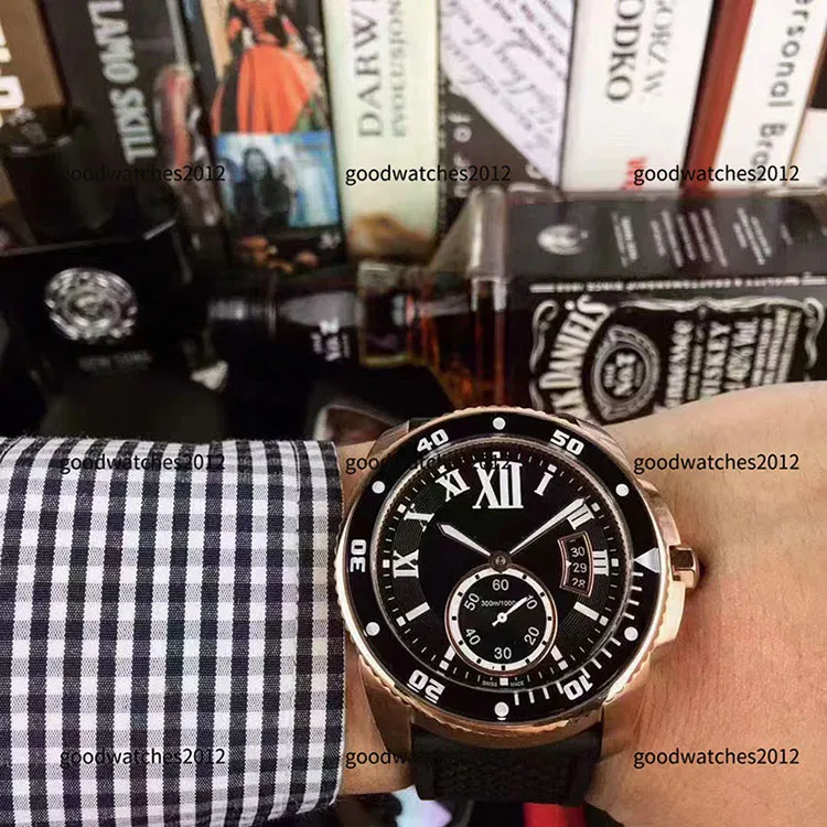 Relógios automáticos de borracha 43 mm de aço inoxidável Relógios de pulso Relógios mecânicos Caixa e pulseira Moda masculina Relógio de pulso masculino 297q