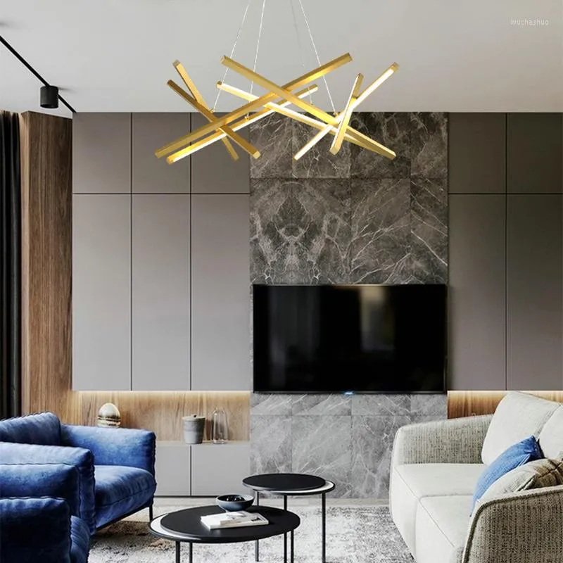 Lampes suspendues nordique minimaliste lustres personnalité Restaurant Led moderne salon lampe chambre Designer linéaire