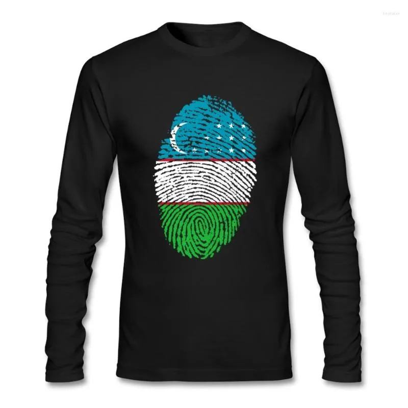 Männer T Shirts Vintage Marke Usbekistan Flagge Fingerabdruck T-shirt Männer Online Hemd Für Mann Langarm Baumwolle Runde Kragen benutzerdefinierte
