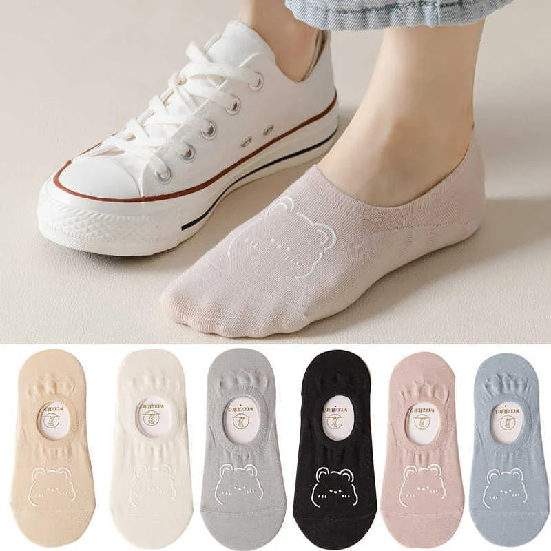 Socks Hosiery 5 pairs new female socks summer beautiful japanese fashion cartoon bear funny soft cotton socks short non slip invisible socks P230511