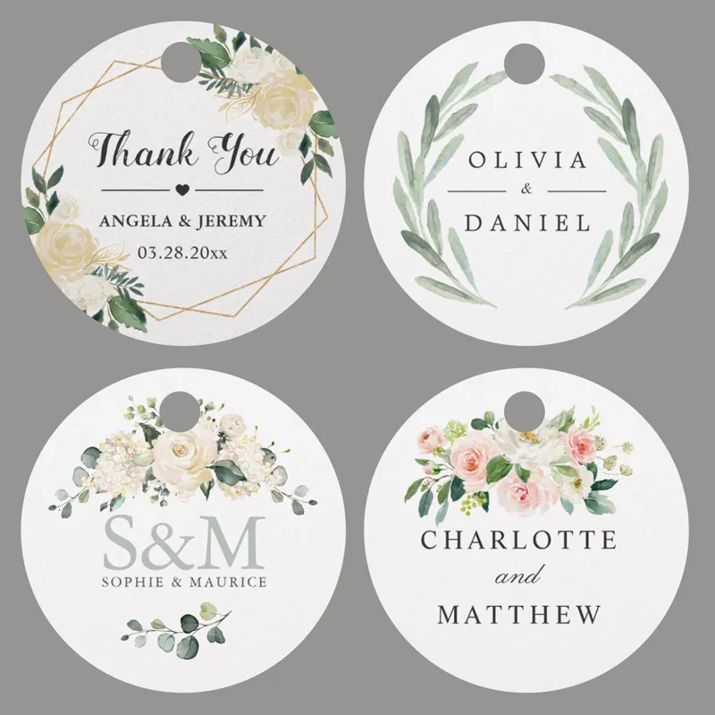 Party Decoration 100PCSSet Custom Favor tags Personalized Circle Wedding Tags With Hole your text or Handmand Thank You Labels 230510