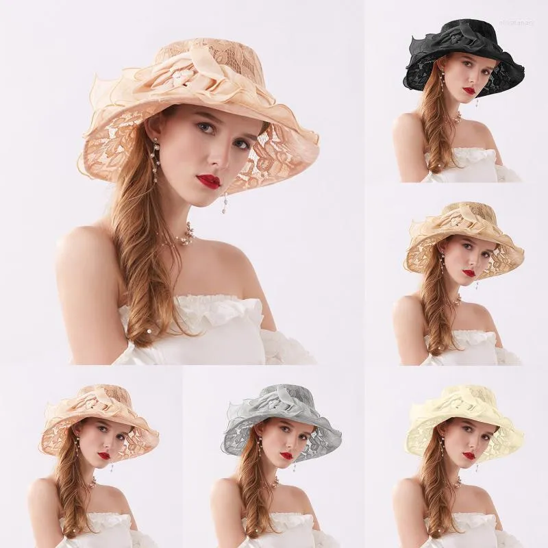 Brede rand hoeden vrouwen zomer hoed dames packable zonnebrand bruiloft feest race jurk douche l5wideWideWide oliv22