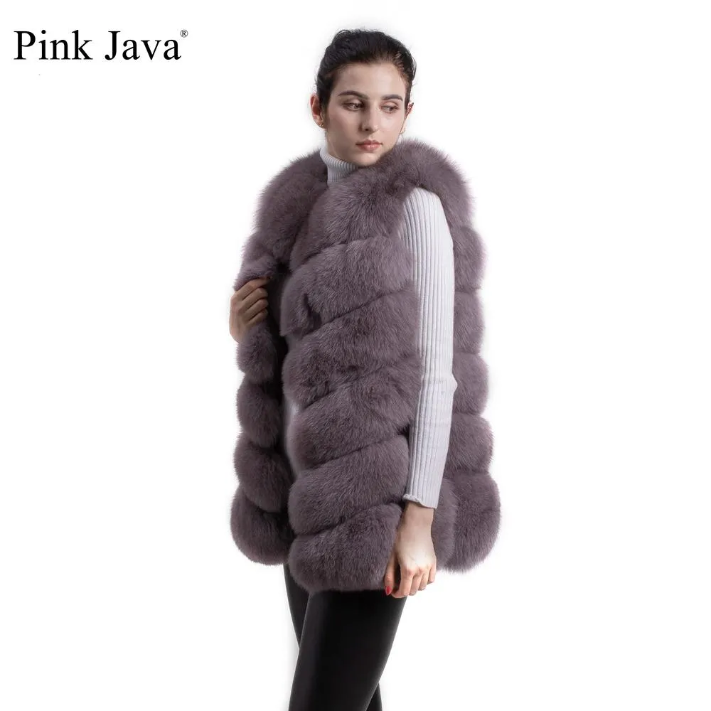 ファーピンクジャバQC8049ホットセール女性コート冬の贅沢服リアルフォックスファーコート天然キツネのベストふわふわファージャケットラクーンベスト