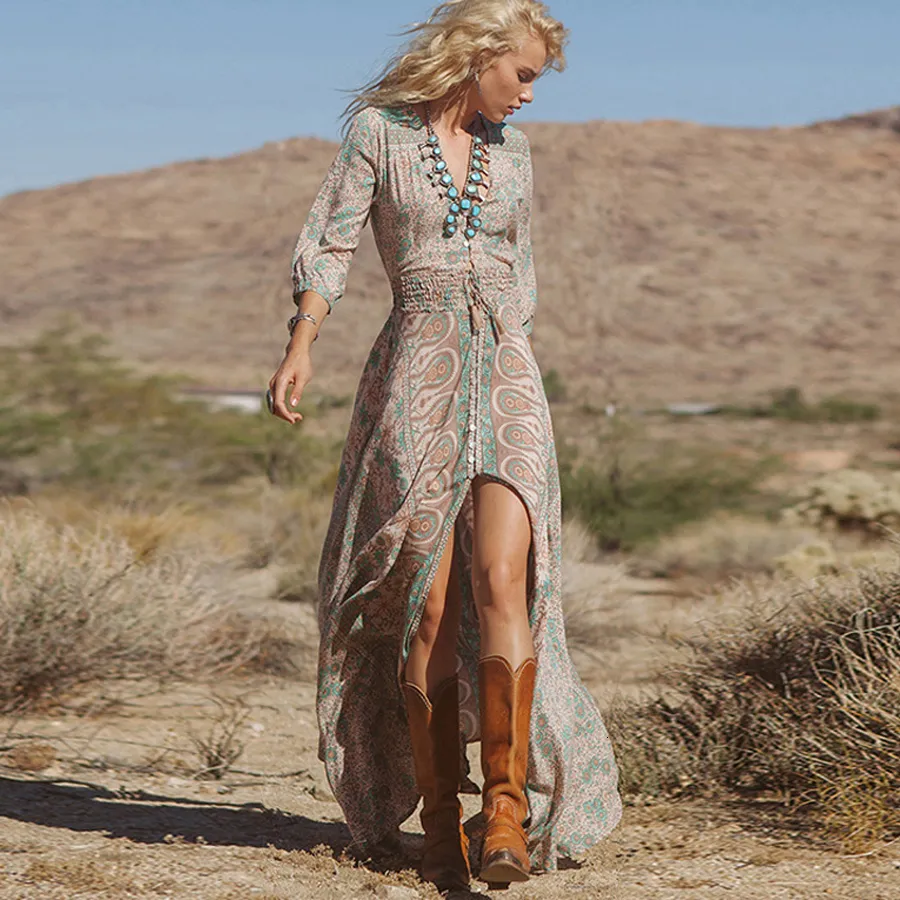 Boho chiffon maxi dress hot sale