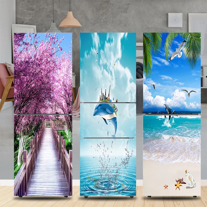 Décoration de fête 28 styles pour le choix Plage Paysage Réfrigérateur Autocollant Peel Stick Étanche Double Porte Congélateur Placard Décor Art Mural 230510