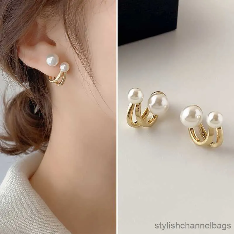Stud Personality Pearl Irregular Geometric Stud Earrings For Women Double Side Back Post Hanging Ear Cuff Wedding Jewelry