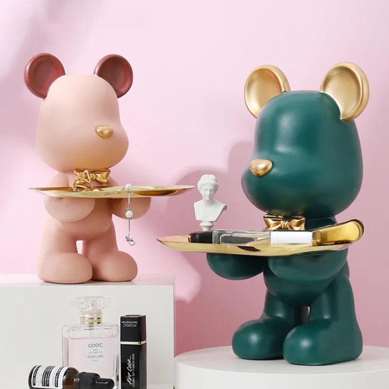 Decoratieve beeldjes Objecten Resin Bear Standhouw Beeldhouwtafel Decoratie Miniatuur Figurine Zondjesdragen Opbergdoos Moderne woonkamer Bureau